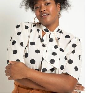 ELOQUII Polkadot Black Ivory Blouse Size 20